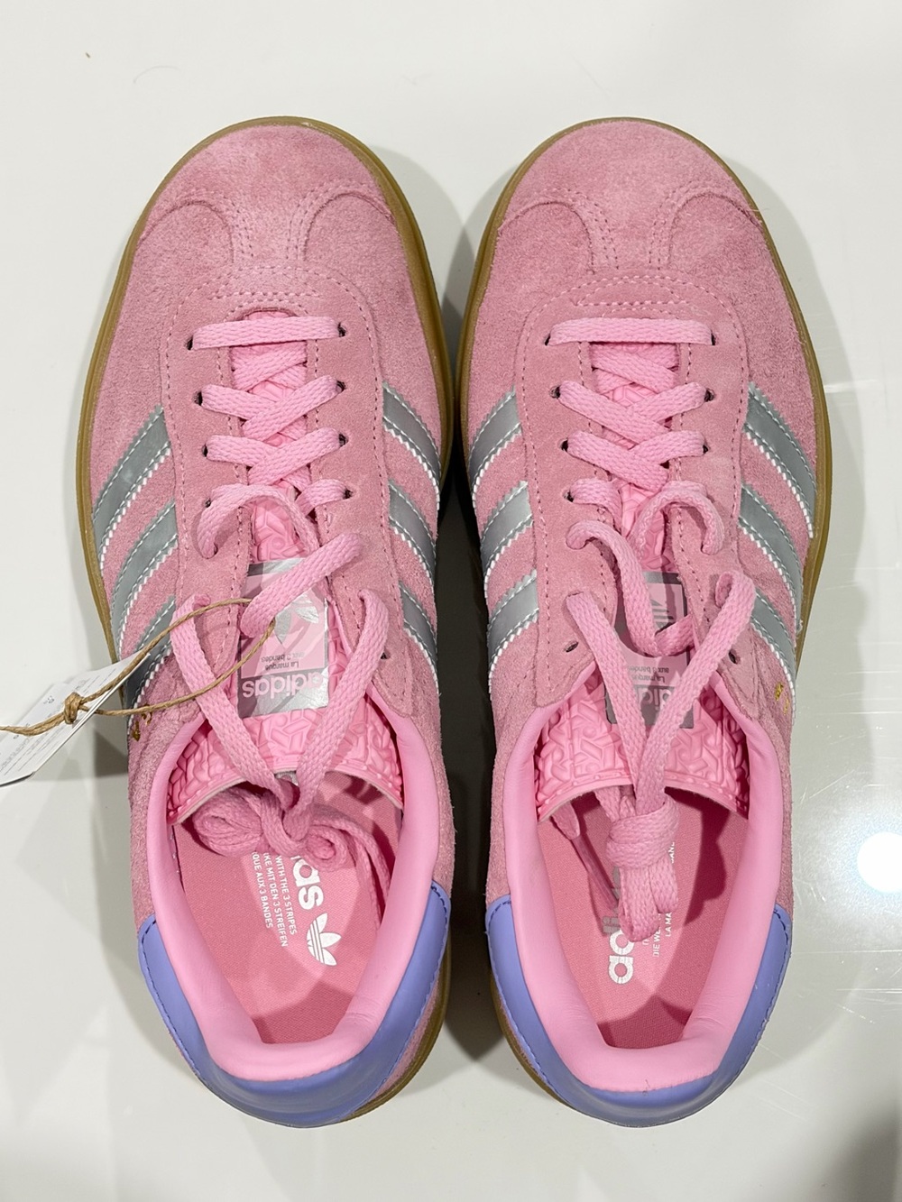 New Adidas Originals Gazelle Bold Pink/ Silver Metallic/ Light Purple Youth 5